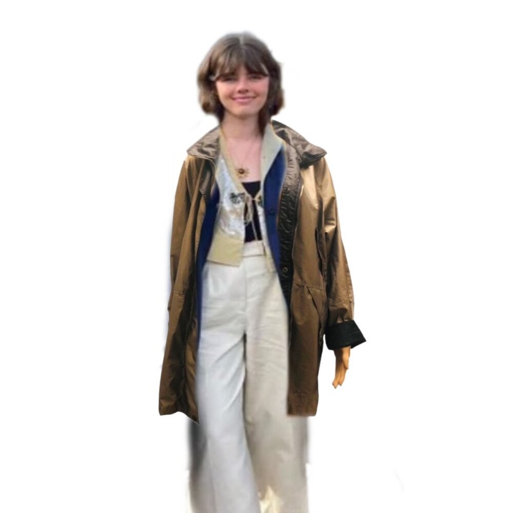 Vintage BRITISH MIST Khaki Trench Coat Zipper Snap Closure Size L - Picture 6 of 6